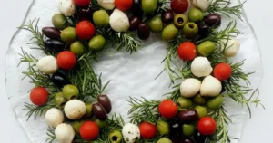 Festive olive and cheese appetizer